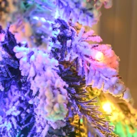 HOMCOM 5' Artificial Slim Christmas Trees, with Snow Frosted Branches, Warm White or Colorful LED Lights, Downswept Shape(m-9)