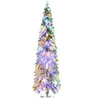 HOMCOM 6' Artificial Slim Christmas Trees, with Snow Frosted Branches, Warm White or Colorful LED Lights, Downswept Shape