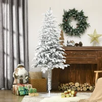 HOMCOM 6' Artificial Flocked Christmas Trees, with Snow Frosted Branches, Auto Open, Steel Base(m-2)
