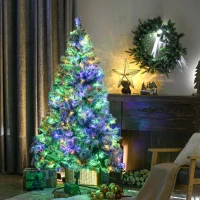 HOMCOM 6' Artificial Snow Christmas Trees with Frosted Branches, Warm White or Colorful LED Lights, Steel Base(m-2)