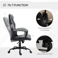 Vinsetto PU Leather Home Office Chair Racing Gaming Chair with Swivel Wheels Adjustable Height Padded Armrest Gray(m-5)