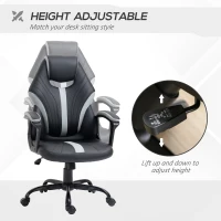 Vinsetto PU Leather Home Office Chair Racing Gaming Chair with Swivel Wheels Adjustable Height Padded Armrest Gray(m-4)