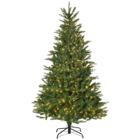 HOMCOM 6' Pre Lit Artificial Flocked Christmas Trees, with Warm Yellow Clear Lights, Auto Open, Wide Shape, Extra Bulb