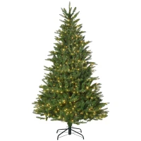 HOMCOM 6' Pre Lit Artificial Flocked Christmas Trees, with Warm Yellow Clear Lights, Auto Open, Wide Shape, Extra Bulb(m-1)