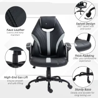 Vinsetto PU Leather Home Office Chair Racing Gaming Chair with Swivel Wheels Adjustable Height Padded Armrest Gray(m-7)