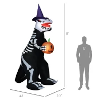 HOMCOM 8' Inflatable Halloween Skeleton Dinosaur with Pumpkin, Blow Up Outdoor LED Yard Display, Waterproof(m-3)