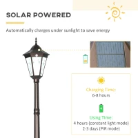 Outsunny 94.5" Solar Lamp Post Light, Dusk to Dawn Vintage Style Street Light, Aluminum Solar Powdered Lamp, PIR Motion Sensor for Garden, Lawn, Pathway, Driveway, Brown(m-4)