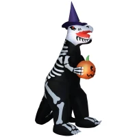 HOMCOM 8' Inflatable Halloween Skeleton Dinosaur with Pumpkin, Blow Up Outdoor LED Yard Display, Waterproof(m-1)