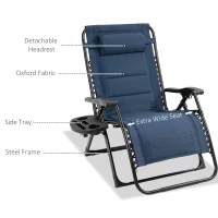 Outsunny Zero Gravity Lounger Chair, Padded Folding Reclining Patio Chair with Cup Holder, Detachable Headrest, Extra Wide Seat, 400 LBS Capacity for Pool, Camping, Blue(m-7)