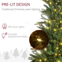 HOMCOM 6' Pre Lit Artificial Flocked Christmas Trees, with Warm Yellow Clear Lights, Auto Open, Wide Shape, Extra Bulb(m-6)