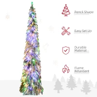 HOMCOM 7' Artificial Slim Christmas Trees, with Snow Frosted Branches, Warm White or Colorful LED Lights, Downswept Shape(m-6)
