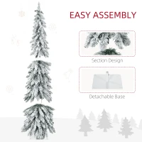 HOMCOM 5' Artificial Slim Christmas Trees, with Snow Frosted Branches, Warm White or Colorful LED Lights, Downswept Shape(m-8)