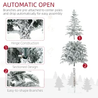 HOMCOM 6' Artificial Flocked Christmas Trees, with Snow Frosted Branches, Auto Open, Steel Base(m-7)