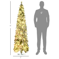 HOMCOM 6' Artificial Slim Christmas Trees, with Snow Frosted Branches, Warm White or Colorful LED Lights, Downswept Shape(m-3)