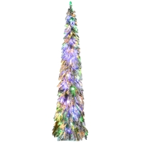 HOMCOM 7' Artificial Slim Christmas Trees, with Snow Frosted Branches, Warm White or Colorful LED Lights, Downswept Shape