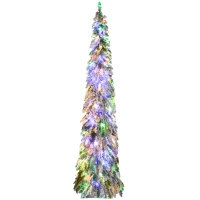HOMCOM 7' Artificial Slim Christmas Trees, with Snow Frosted Branches, Warm White or Colorful LED Lights, Downswept Shape(m-1)