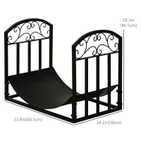 Outsunny 23.8" Firewood Log Rack, Curved Fireplace Log Holder, Wood Storage Rack with Side Scrolls, for Outdoor and Indoor Use, Black(m-3)