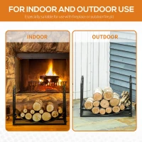 Outsunny 23.8" Firewood Log Rack, Curved Fireplace Log Holder, Wood Storage Rack with Side Scrolls, for Outdoor and Indoor Use, Black(m-6)