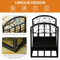 Outsunny 23.8" Firewood Log Rack, Curved Fireplace Log Holder, Wood Storage Rack with Side Scrolls, for Outdoor and Indoor Use, Black(m-4)