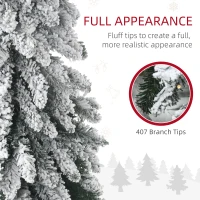 HOMCOM 6' Artificial Slim Christmas Trees, with Snow Frosted Branches, Warm White or Colorful LED Lights, Downswept Shape(m-5)