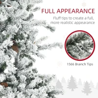 HOMCOM 7.5' Pre Lit Artificial Flocked Christmas Trees, with Snow Branches, Warm White LED Lights, Auto Open, Pine Cones(m-5)