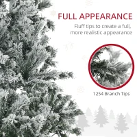 HOMCOM 7.5' Prelit Artificial Flocked Christmas Trees, with Snow Frosted Branches, Cold White LED Lights, Auto Open(m-5)