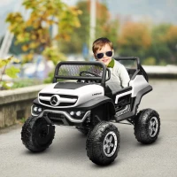Aosom Kids Ride on Car, Licensed Mercedes-Benz Unimog 12V 7AH Battery Powered Electric Truck with Remote Control, 3 Speed Spring Suspension, LED Lights, MP3, Music, White(m-1)