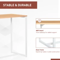 HOMCOM Bar Table, Pub Table with 3-Tier Storage Shelf and Metal Frame, Counter Height Table for Kitchen, White(m-6)