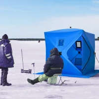 Outsunny 2 Person Ice Fishing Shelter, Pop-Up Portable Ice Fishing Tent with Carry Bag, Windows and Anchors for Low-Temp -22℉, Blue(m-2)