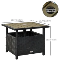 Outsunny 22" Square Steel PE Rattan Wicker Table With Umbrella Hole, Outdoor Patio Accent Dining Side Table Used as Umbrella Stand, Black(m-3)