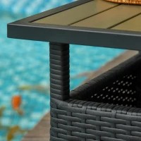 Outsunny 22" Square Steel PE Rattan Wicker Table With Umbrella Hole, Outdoor Patio Accent Dining Side Table Used as Umbrella Stand, Black(m-9)