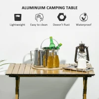 Outsunny Portable Folding Camping Table, 3ft Aluminum Roll-Up Picnic Table with Waterproof Woodgrain Finish & Carry Bag, Ideal for BBQ, Beach, Travel, Hiking(m-4)