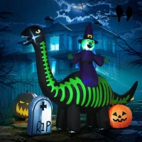 HOMCOM 8FT Halloween Inflatables Outdoor Decorations with LED Lights, Inflatable Skeleton Dinosaur with Witch, Tombstone and Pumpkin, Blow Up Yard Decorations for Garden, Party(m-1)