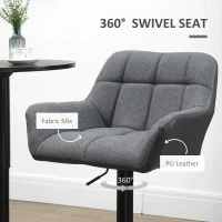 HOMCOM Swivel Barstools Set of 2 Adjustable Bar Stools with Footrest Armrests and PU Leather Back for Dining Room Grey(m-6)