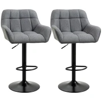 HOMCOM Swivel Barstools Set of 2 Adjustable Bar Stools with Footrest Armrests and PU Leather Back for Dining Room Grey(m-2)