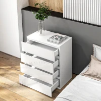 HOMCOM 4 Drawer Cabinet, High Gloss Drawer Chest for Bedroom, Chest of Drawers with Metal Runners and Groove Handles, White(m-9)