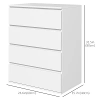 HOMCOM 4 Drawer Cabinet, High Gloss Drawer Chest for Bedroom, Chest of Drawers with Metal Runners and Groove Handles, White(m-3)