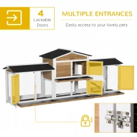 PawHut 90.5" Wooden Rabbit Hutch Bunny Cage Pet Playpen House Enclosure with Double Side Run Boxes, No Leak Tray, Ramp, for Rabbits, Chickens, Ducks, Guinea Pig and Small Animals, White(m-6)