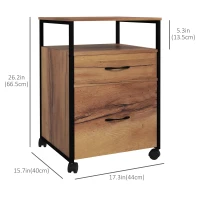 Vinsetto Vertical Filing Cabinet with Wheels, 26.2" Tall File Cabinet with 2 Drawers, Open Shelf, Hanging Bars for Letter and A4 Size, Industrial Printer Stand, Rustic Brown(m-3)