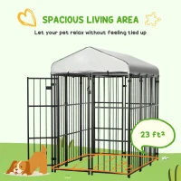 PawHut 6' x 4' Dog Kennel, Outdoor Dog Playpen Run with Waterproof, UV Resistant Canopy, Heavy-Duty Chain Link for Medium and Large Dogs(m-5)