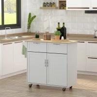 HOMCOM Rolling Kitchen Island, Kitchen Cart on Wheels with 2 Storage Drawers, 2 Door Cabinets and Towel Rack for Dining Room (Grey, 2-Doors)(m-1)