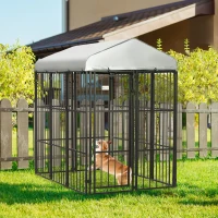 PawHut 6' x 4' Dog Kennel, Outdoor Dog Playpen Run with Waterproof, UV Resistant Canopy, Heavy-Duty Chain Link for Medium and Large Dogs(m-2)