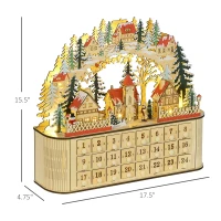 HOMCOM Christmas Advent Calendar, Countdown to Christmas Table Decoration with 24 Drawers, Lights, Battery Operated(m-3)