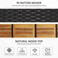 Outsunny Patio Wicker Storage Bench Box, Outdoor Garden PE Rattan Pool Storage Deck Bin Box w/ Natural Wood Top, Lid, Ideal for Storing Tools, Accessories and Toys, Coffee(m-6)