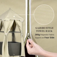 Outsunny Outdoor Towel Valet Caddy, Covered Poolside Towel Holder Rack, Shelf, Basket, Rolling PE Rattan Wicker Storage on Wheels, Beige(m-6)