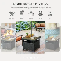 Outsunny 22" Square Steel PE Rattan Wicker Table With Umbrella Hole, Outdoor Patio Accent Dining Side Table Used as Umbrella Stand, Black(m-7)