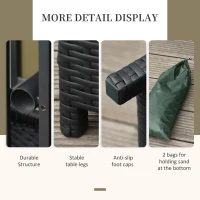 Outsunny 22" Square Steel PE Rattan Wicker Table With Umbrella Hole, Outdoor Patio Accent Dining Side Table Used as Umbrella Stand, Black(m-6)