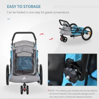 Aosom Dog Bike Trailer 2-In-1 Pet Stroller Cart Bicycle Wagon Cargo Carrier Attachment for Travel with 360 Swivel Wheel Reflectors Parking Brake Straps Cup Holder Blue(m-7)
