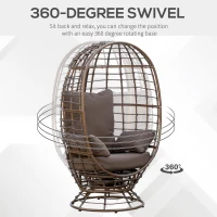 Outsunny Wicker Egg Chair, 360 Rotating Indoor Outdoor Boho Basket Seat with Cushion and Pillows for Backyard, Porch, Patio, Garden, Handwoven All-Weather PE Rattan, Steel Frame, Brown(m-4)