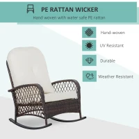Outsunny Rattan Rocking Chair, Outdoor Wicker Patio Rocker Chair Furniture with Thick Cushions, for Garden Backyard Porch, Cream White(m-4)